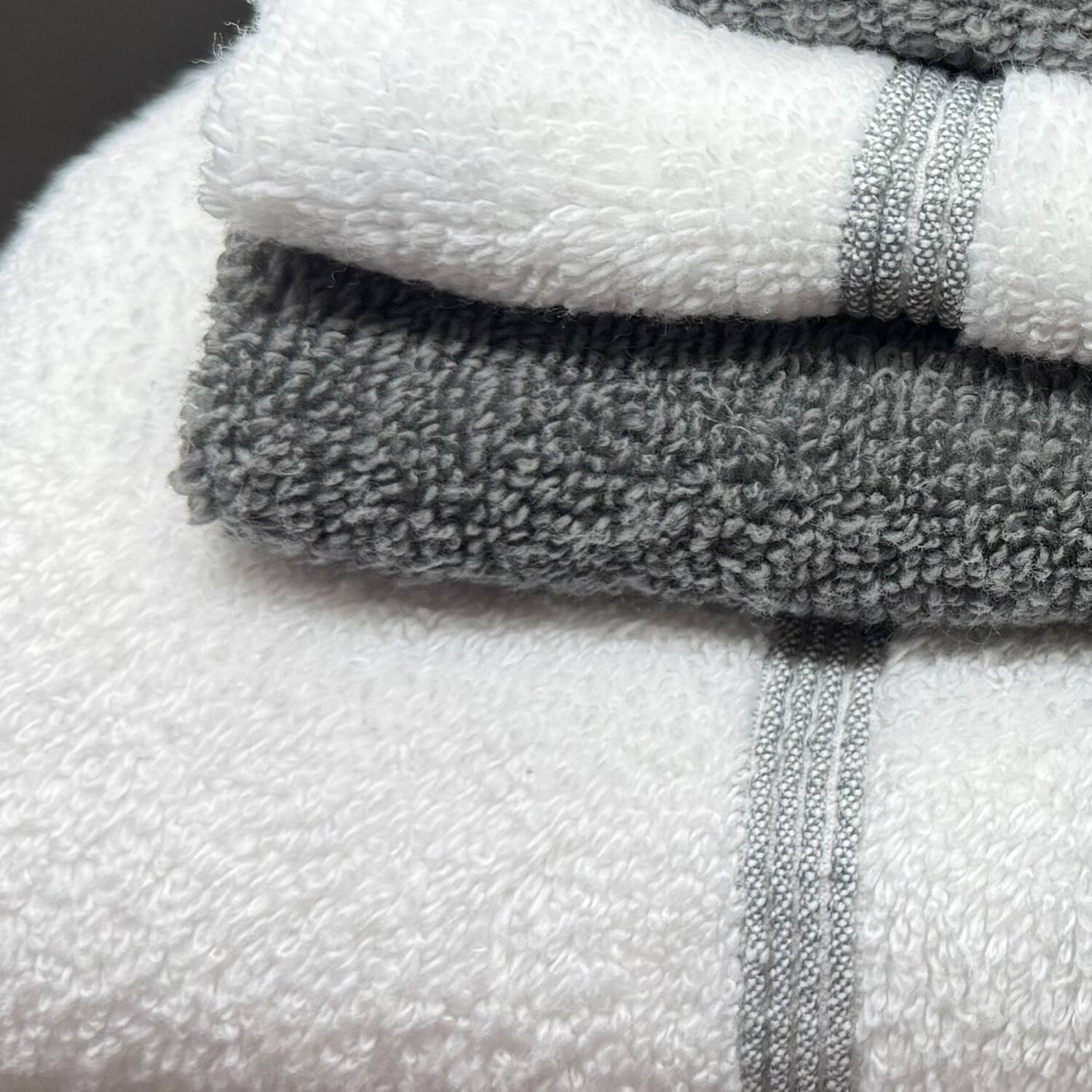 Back. Plazatex - Plazatex Two Tone  Zero Twist 100% Cotton Soft & Absorbent 12 Piece Bathroom Towel Set Gray - Gray.