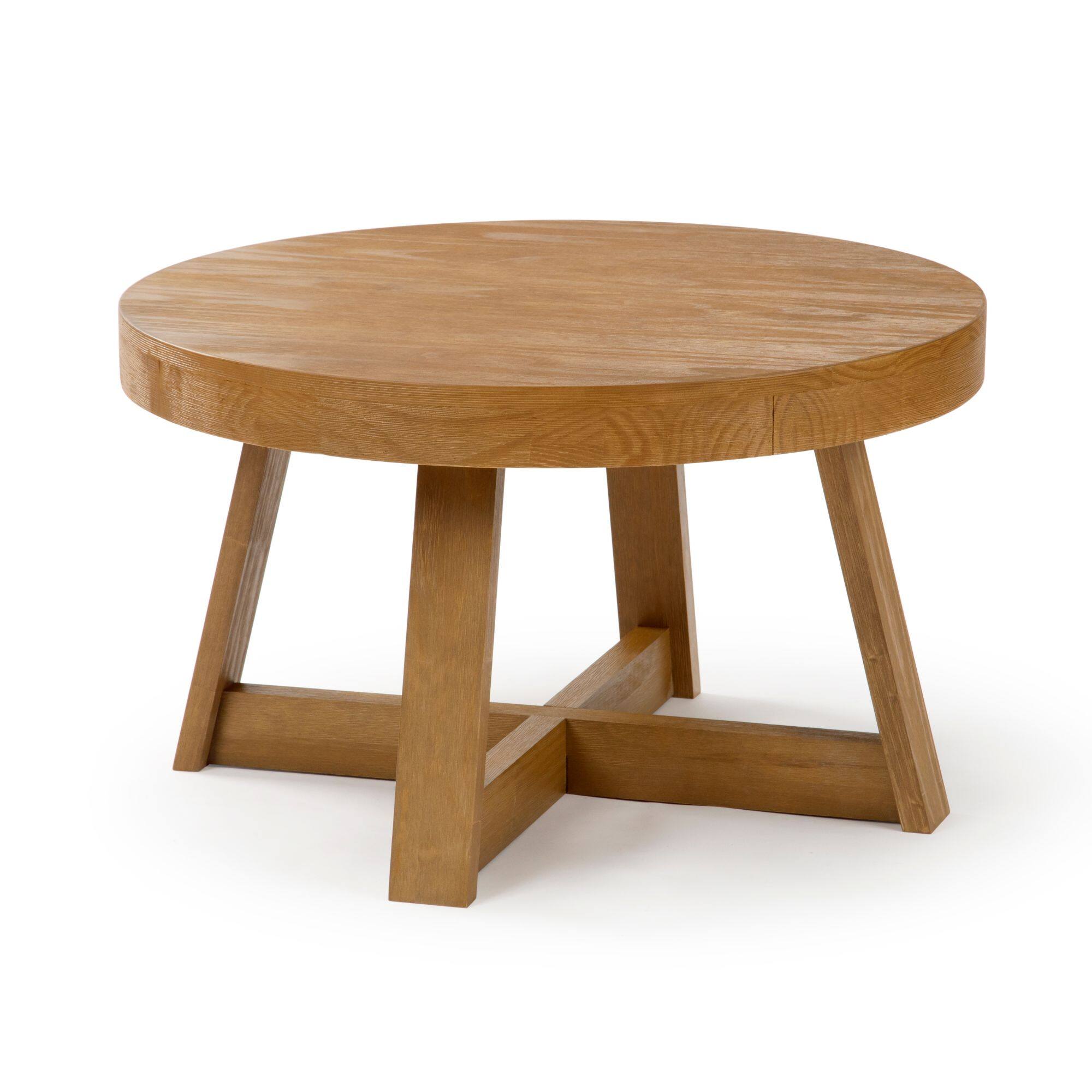 Alt View 2. Plank+Beam - Classic Round Coffee Table (30in x 30in / 760mm x 760mm), Pecan Wirebrush - Pecan Wirebrush.