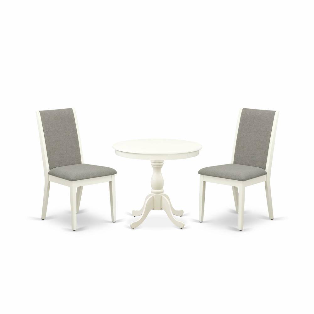 Alt View 2. East West Furniture - AMLA3-LWH-06 3 Pc Dining Table Set - 1 Wooden Dining Table and 2 Shitake Kitchen Chairs - Linen White Finish - Linen White.