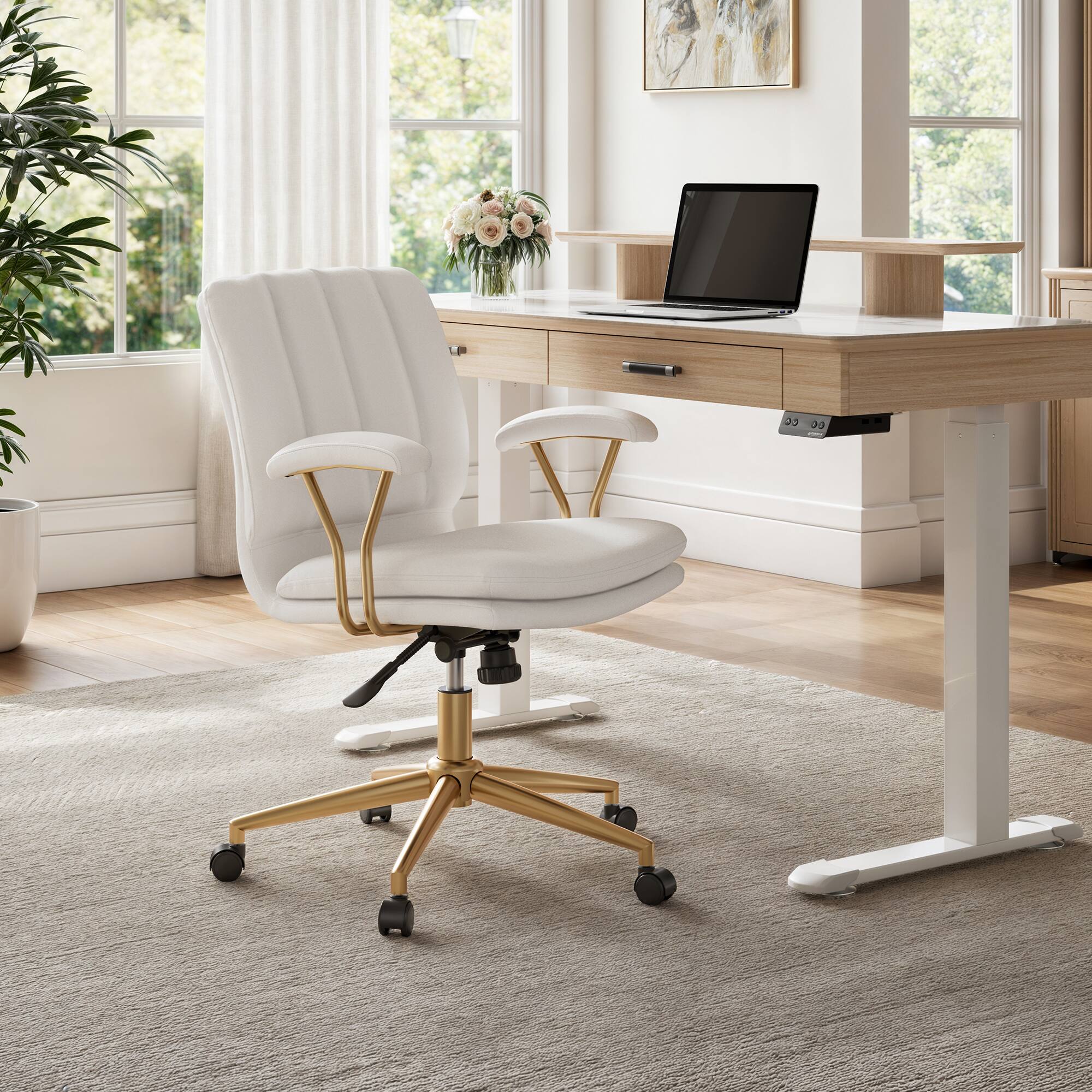 Angle. Eureka Ergonomic - Velvet Executive Home Office Chair - White.