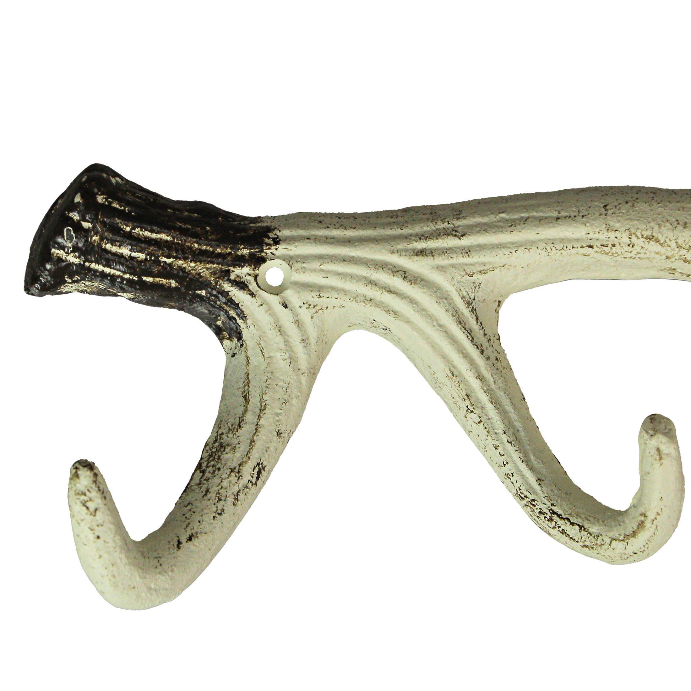 Alt View 5. Zeckos - 16 Inch Cast Iron Deer Antler Wall Mounted Hook Rack Towel Key Hat Hanger - White.
