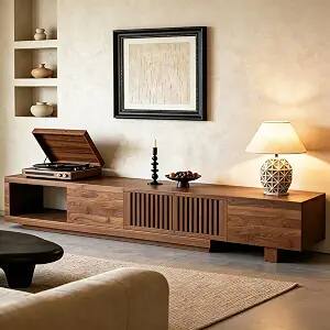 Alt View 9. luck idea - Extendable 78.54" Media Console TV Stand with Spacious Storage, Adjustable Entertainment Center for Living Room - Walnut color.