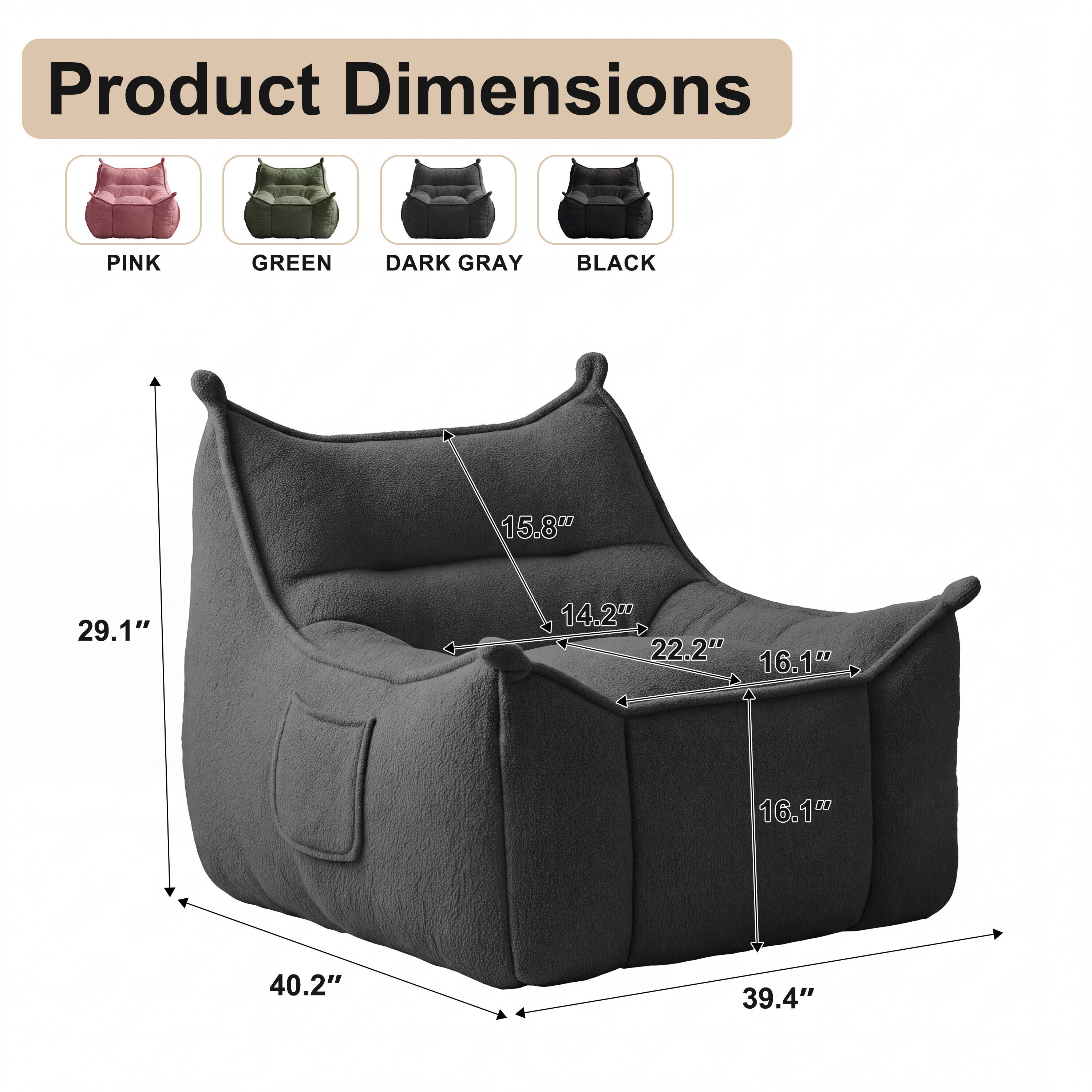 Product Dimensions

PINK
GREEN
DARK GRAY
BLACK

15.8"
29.1"
14.2" 22.2" 16.1"
16.1"
40.2"
39.4"