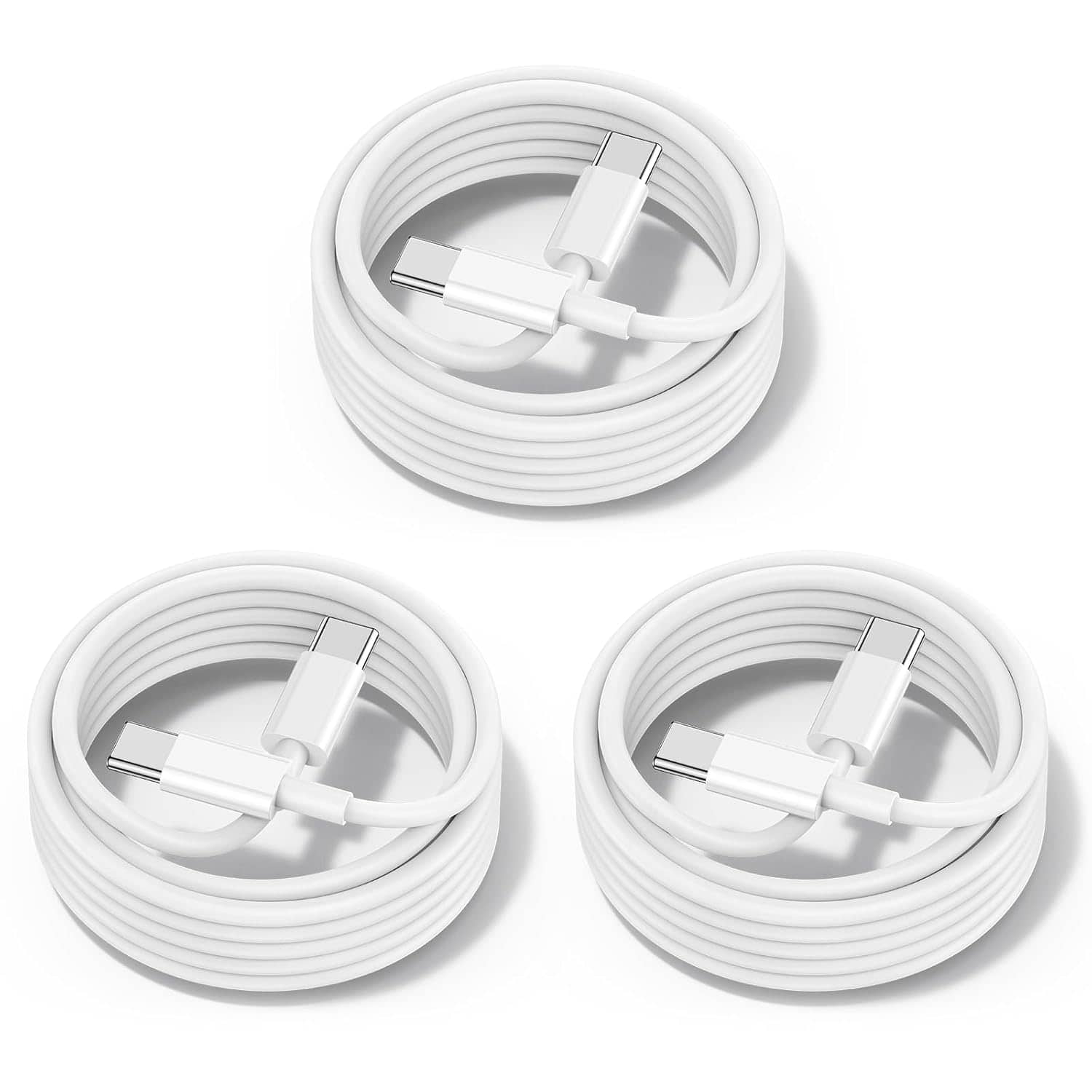 Entronix - 3-Pack USB-C to USB-C Charger Cable, 3FT Each for Fast Charging and Data Transfer - White