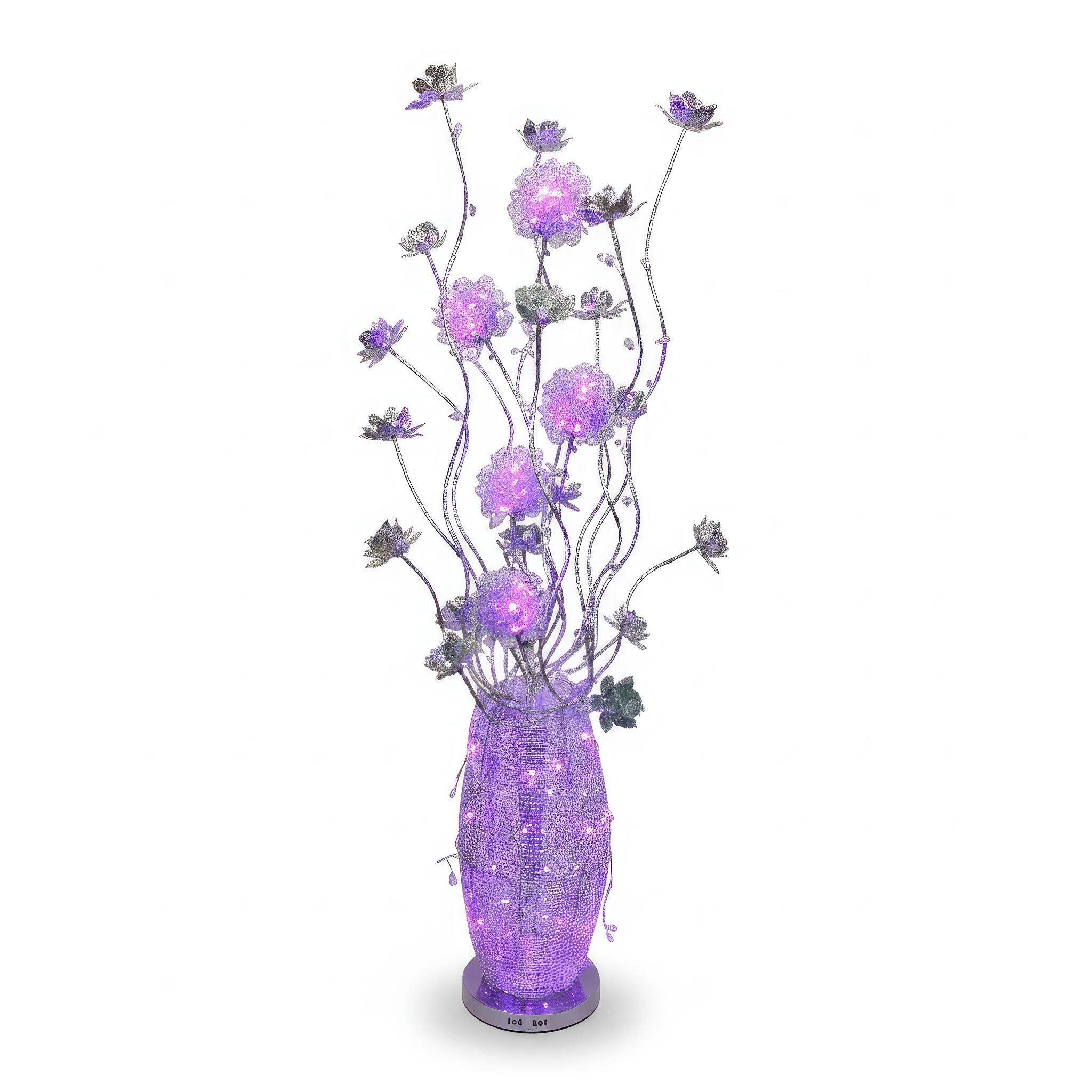 Angle. FC Design - 59"H Blue  LED Petal Arrangement with Illuminated Black Base Floor Lamp.