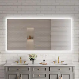 WELLFOR - 72 inx36 in Frameless Bathroom Mirror with LED Lights & Anti-Fog, Wall-Mounted Bathroom Vanity Mirrors with Dimmable - Chrome