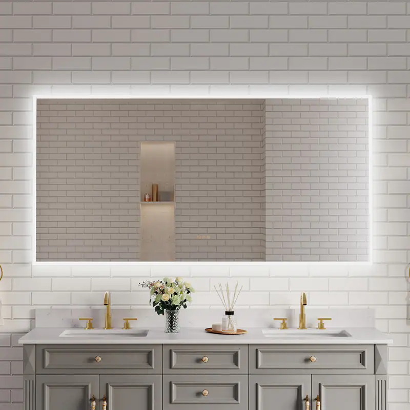 Front. WELLFOR - 72 inx36 in Frameless Bathroom Mirror with LED Lights & Anti-Fog, Wall-Mounted Bathroom  Vanity Mirrors with Dimmable - Chrome.