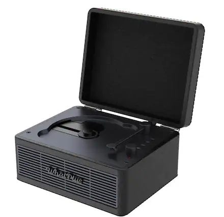 Front. FINEAK - Portable Bluetooth CD Player-Rechargeable Hi-Fi Retro Suitcase Design - Black.