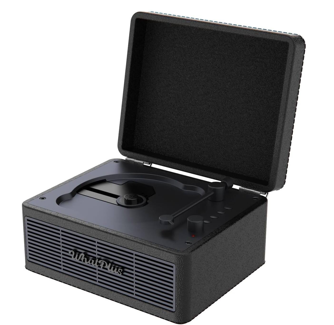 Front. FINEAK - Portable Bluetooth CD Player-Rechargeable Hi-Fi Retro Suitcase Design - Black.