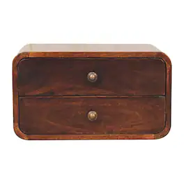Artisan Furniture - Solid Wood Curved California Walnut Wall Mounted Bedside, 2 Drawers, Dark Brown - Walnut Finish