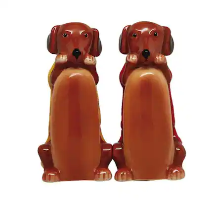 Front. Pacific Trading - Cute Hot Dogs Dachshunds Magnetic Ceramic Salt And Pepper Shaker Set - Multicolor.