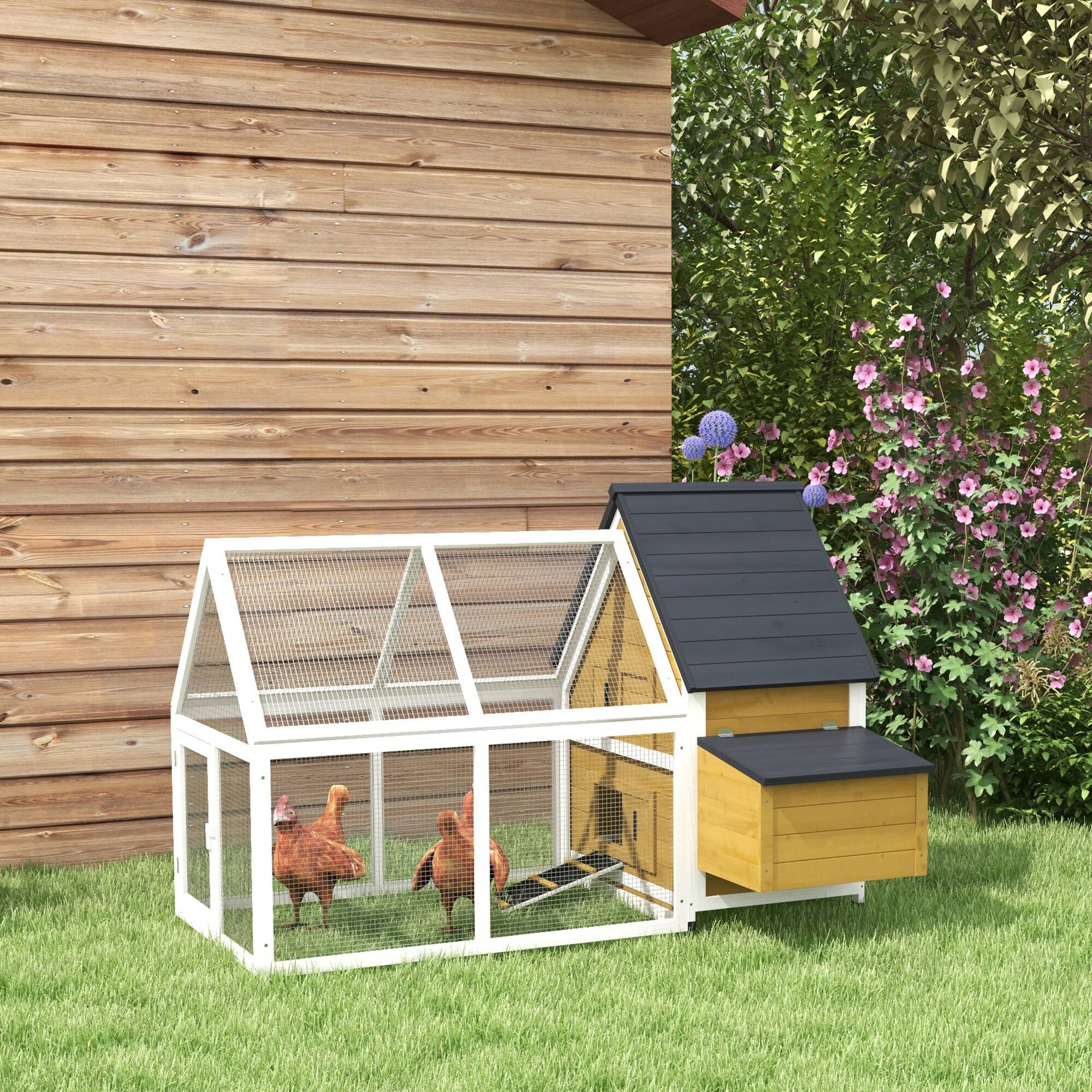 Alt View 1. Pawhut - Chicken Coop Wooden Chicken House Rabbit Hutch Poultry Cage Hen Pen Backyard with Nesting Box, Ramp.