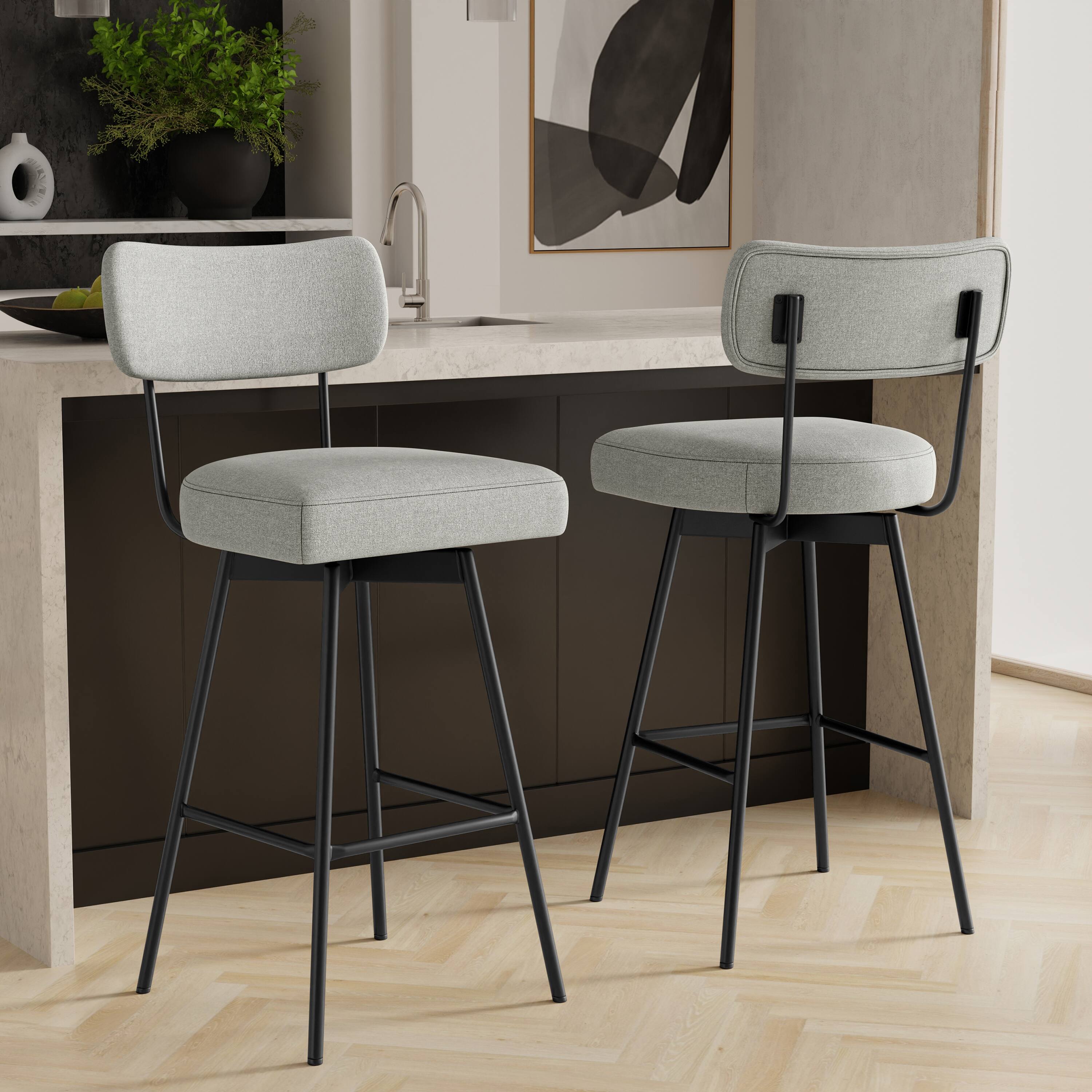 Angle. Simpli Home - Giselle Contemporary Modern Swivel Bar Stool (Set of 2) in Light Grey  Polyester Linen - Light Grey.