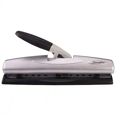 Front. Swingline - LightTouch Desktop Adjustable Hole Punch, 12 Sheet Capacity, Black/Silver - Black/Silver.