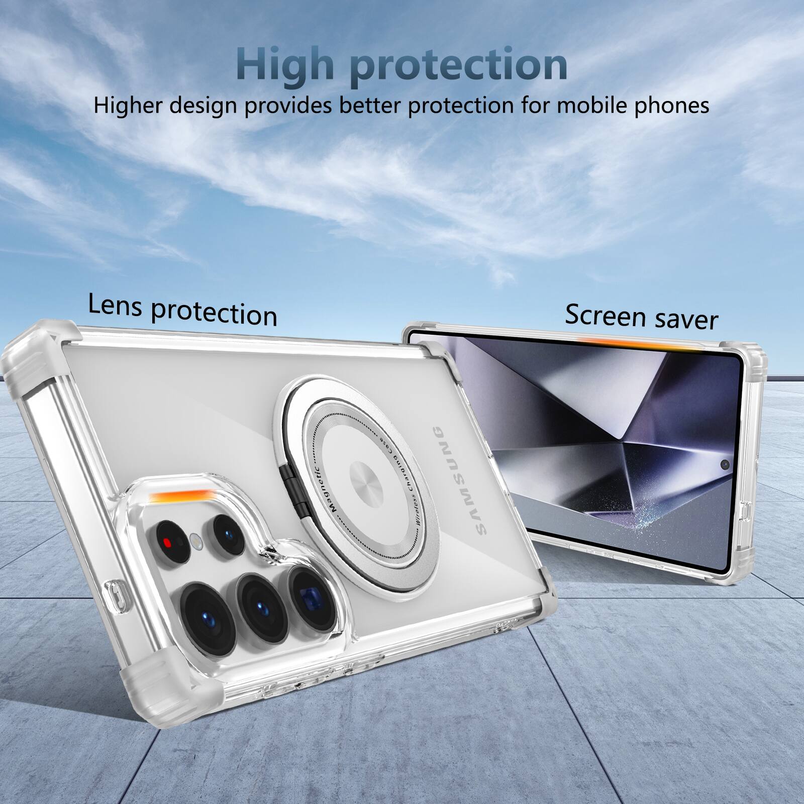 High protection  
Higher design provides better protection for mobile phones  
Lens protection  
Screen saver  
Magnetic Lase  
EMIDieus  
SAMSUNG