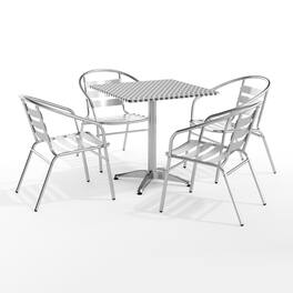 Emma + Oliver - 27.5'' Square Indoor-Outdoor Table Set with 4 Slat Back Chairs - Aluminum