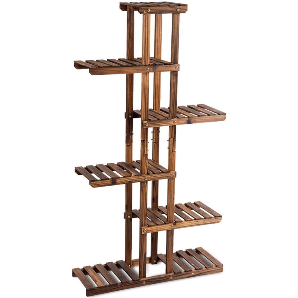 Angle. Kadyn - Raised Planter Stand, Large Space Flower Rack Shelf, 6 Tier Garden Wooden Shelf Storage Plant Rack Stand.