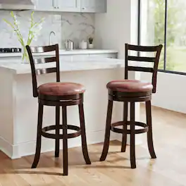 Kadyn - Set of 2 29-Inch Counter-Height Swivel Barstools with Faux Leather Seat and Wrap-Around Footrest, Cappuccino - Brown