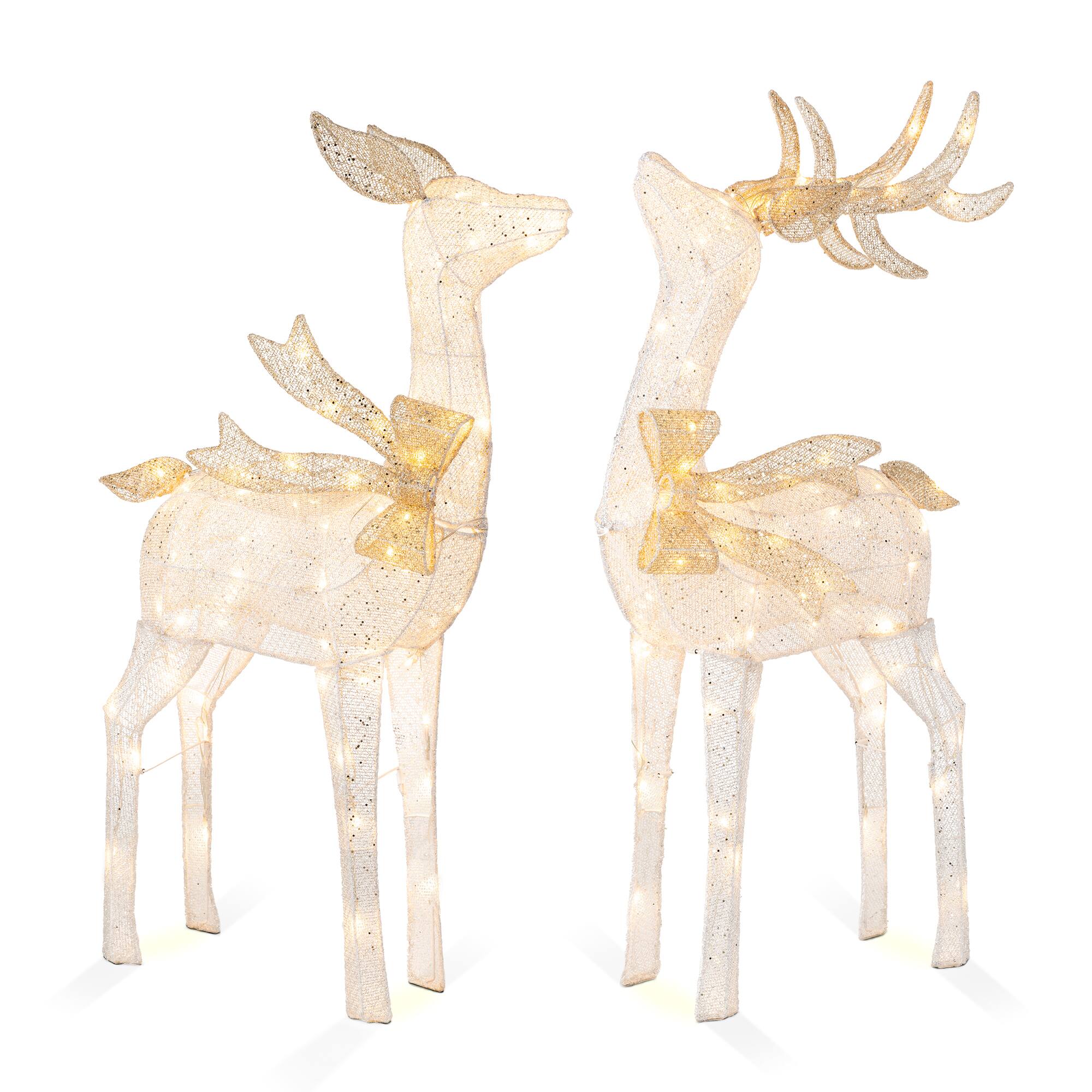 Angle. Glitzhome - 43"H Set of 2 3D Glittered Fabric Reindeers with 170 LED Lights - Multi-Colored.