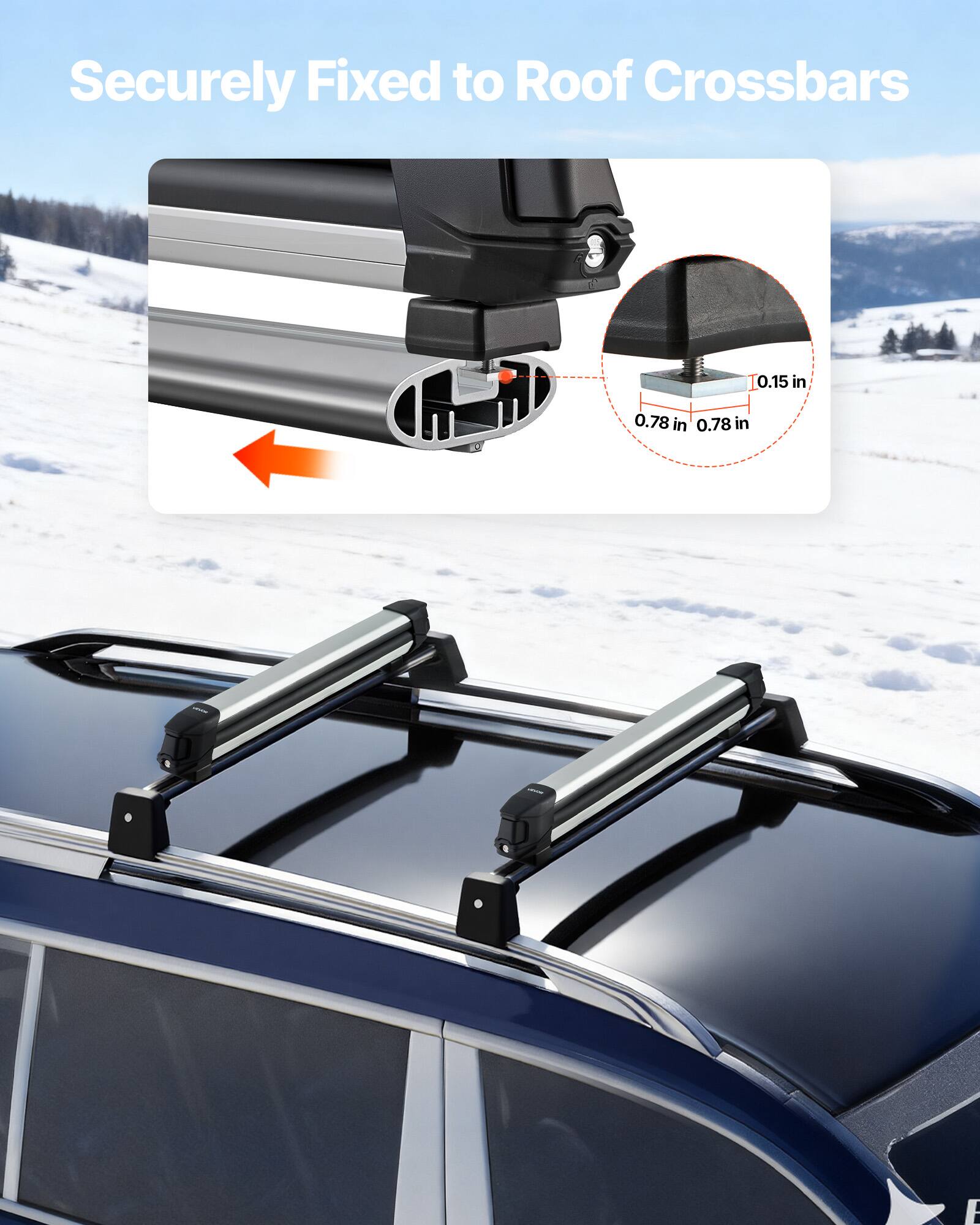 Securely Fixed to Roof Crossbars

0.15 in  
0.78 in  
0.78 in