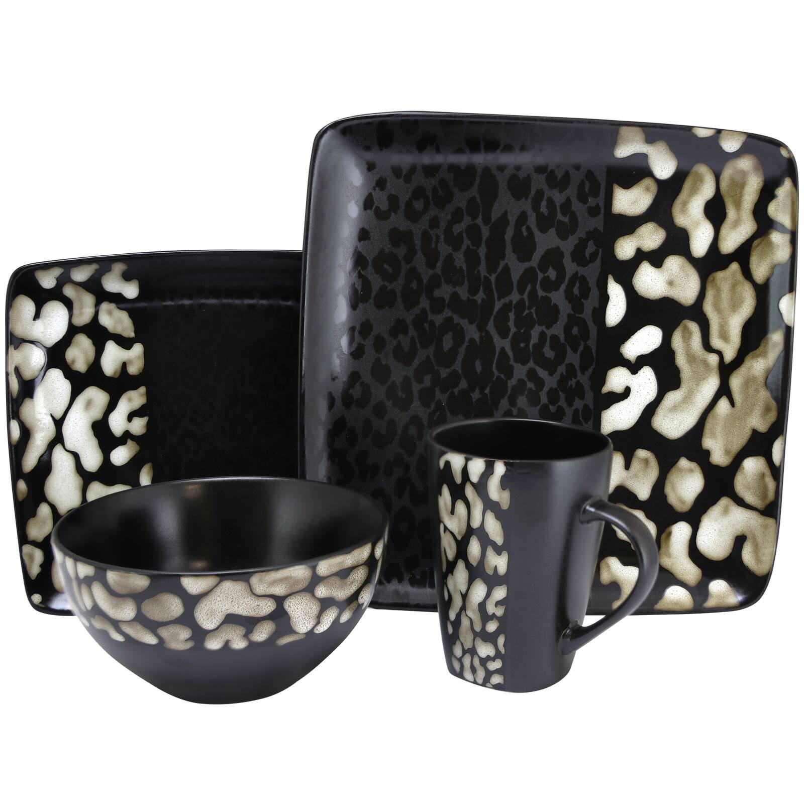 Alt View 5. Elama - Elama Savannah 16 Piece Stoneware Dinnerware Set - Black and Taupe.