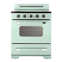 Unique Appliances - 30 in. Wide 5 Elements Classic Retro 3.9 Cu. Ft. Freestanding Electic Convection Range with Glass Top and Storage Drawer - Summer Mint Green