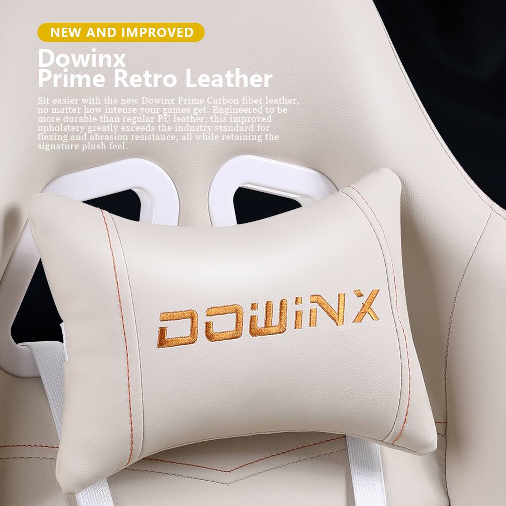 NEW AND IMPROVED  
Dowinx Prime Retro Leather  

Sit easier with the new Dowinx Prime Carbon fiber leather, no matter how intense your games get. Engineered to be more durable than regular PU leather, this improved upholstery greatly exceeds the industry standard for flexing and abrasion resistance, all while retaining the signature plush feel.  

DOWINX