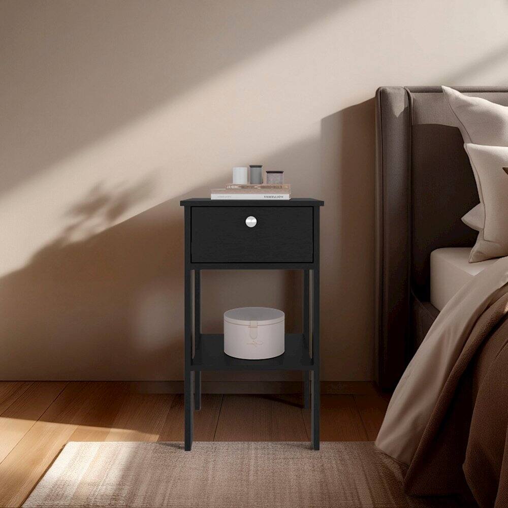 Alt View 3. TuHome - Newcastle Nightstand With One Drawer And Open Shelf, Modern Bedside Table, Black - Black.