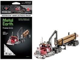 Model Kit Western Star 4900 Log Truck and Trailer (Challenging Difficulty) Steel Model by Metal Earth - Red Metallic