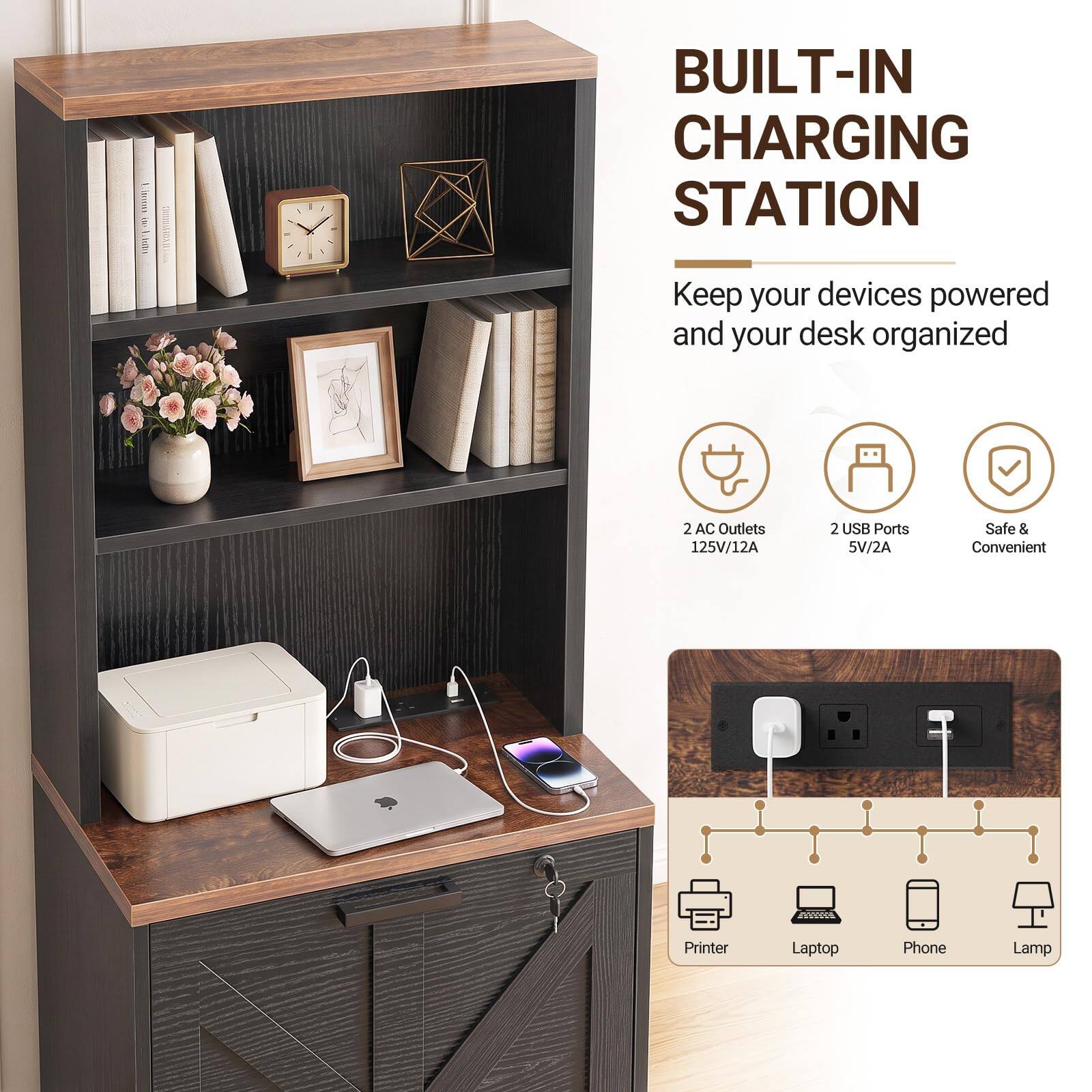 BUILT-IN CHARGING STATION

Keep your devices powered and your desk organized

2 AC Outlets 125V/12A

2 USB Ports 5V/2A

Safe & Convenient

Printer

Laptop

Phone

Lamp