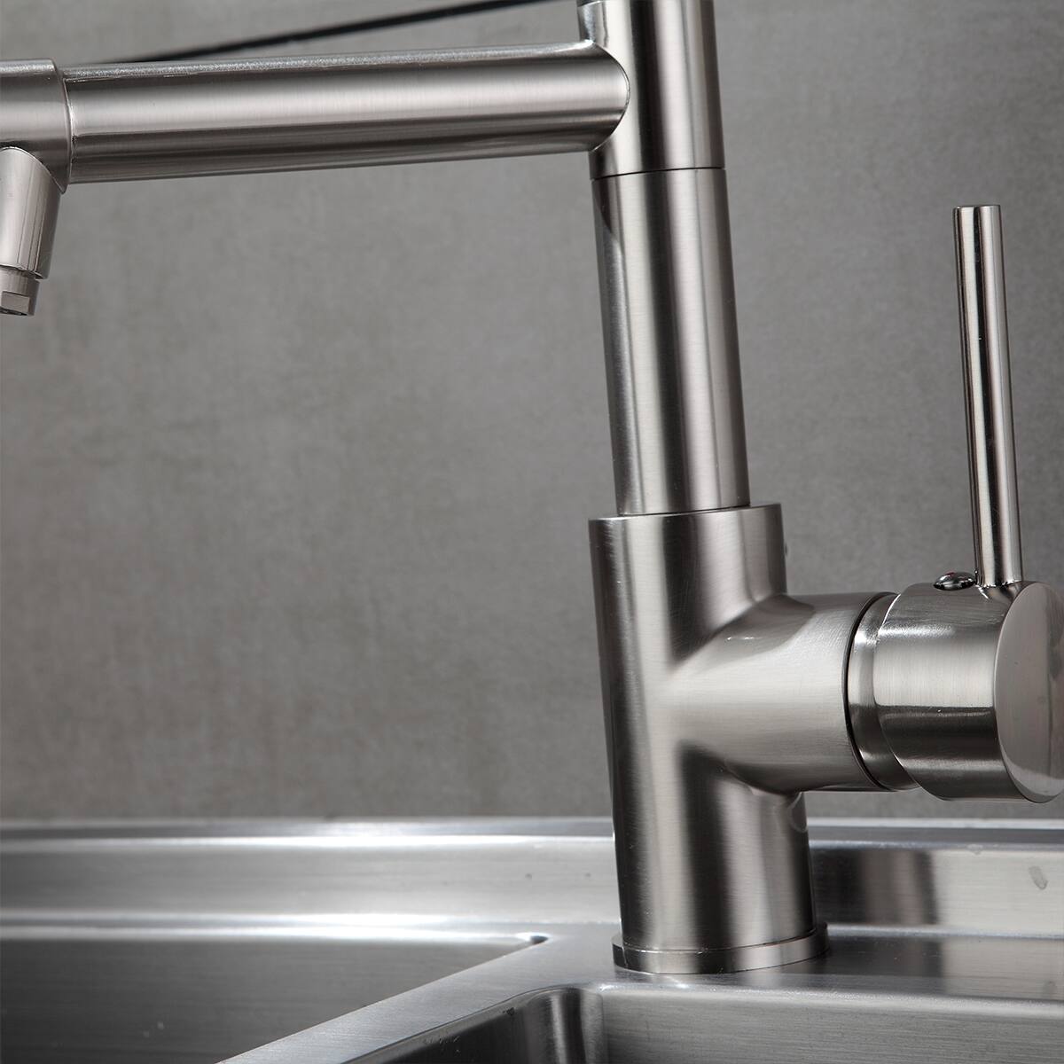 Left. APRILSOUL - Kitchen Faucet with Pull Down Sprayer Brushed Nickel Stainless Steel Single Handle Kitchen Sink Faucets - Brushed Nickel.