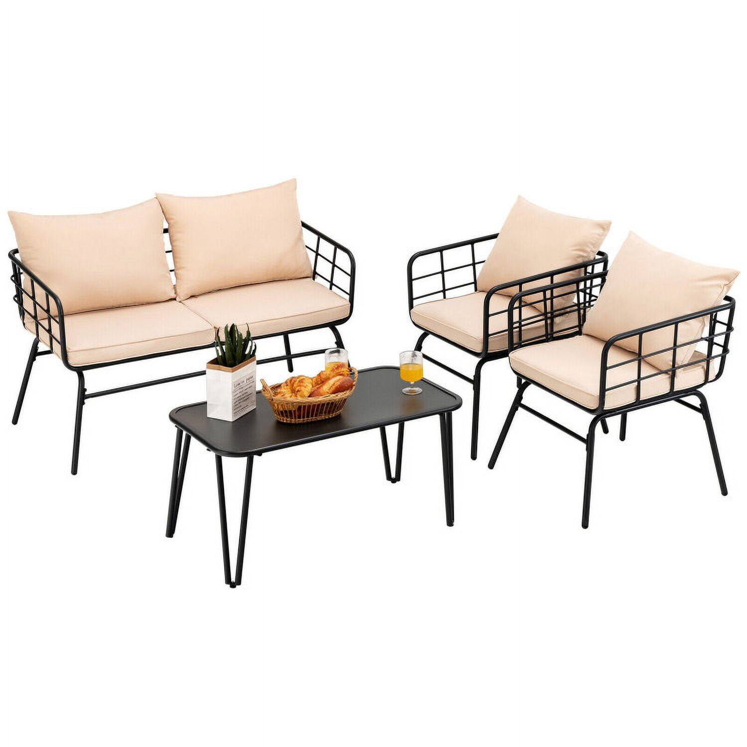 Alt View 2. Kadyn - 4 Pieces Patio Furniture Set, Small Patio Conversation Furniture Set with Seat Back Cushions for Garden-Beige - Beige.