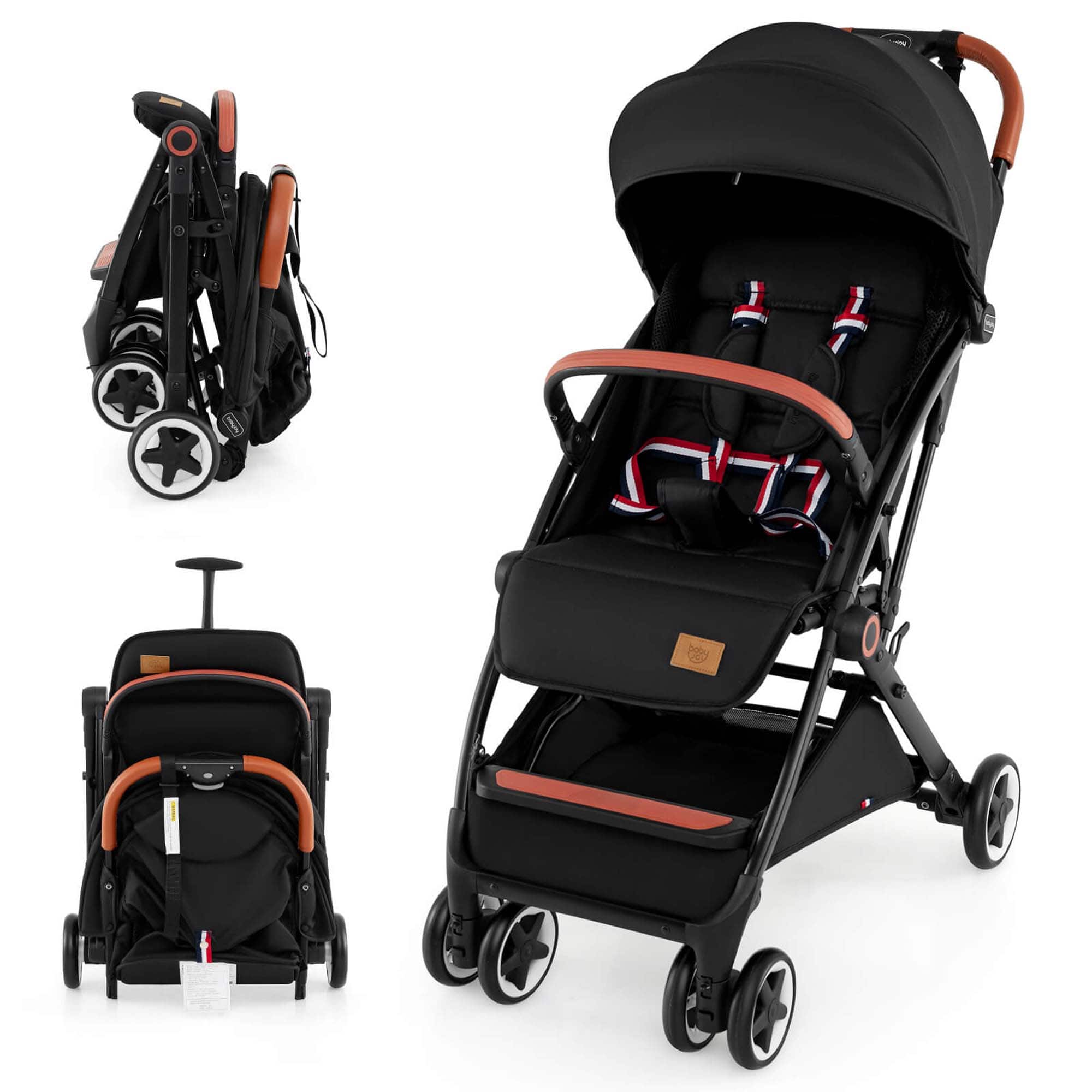 Front. Costway - Costway Lightweight Baby Stroller Aluminium Frame with Net for Travel - Black.