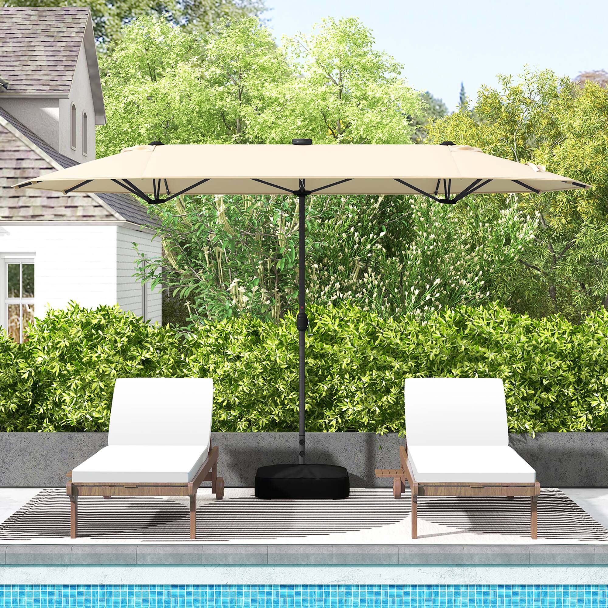 Alt View 1. Gymax - Gymax 13FT Double-sided Patio Umbrella w/ Solar Lights Crank Handle Umbrella Base Beige - Beige.