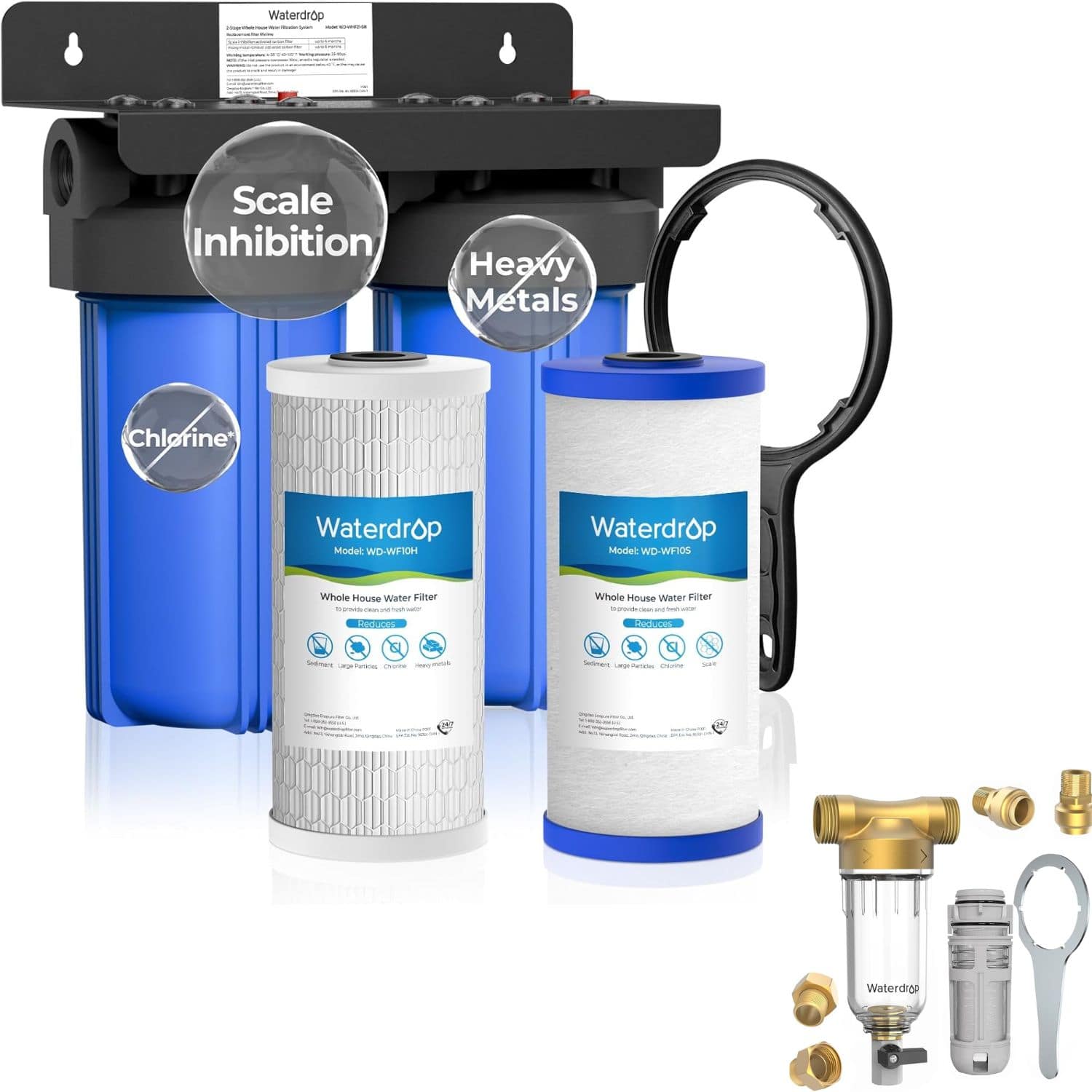 Waterdrop - WD-WHF21-SH 2 Stage Whole House Water Filter System, with Heavy Metal and Anti-Scale Sediment Filter Extra WD-RPFK - Blue