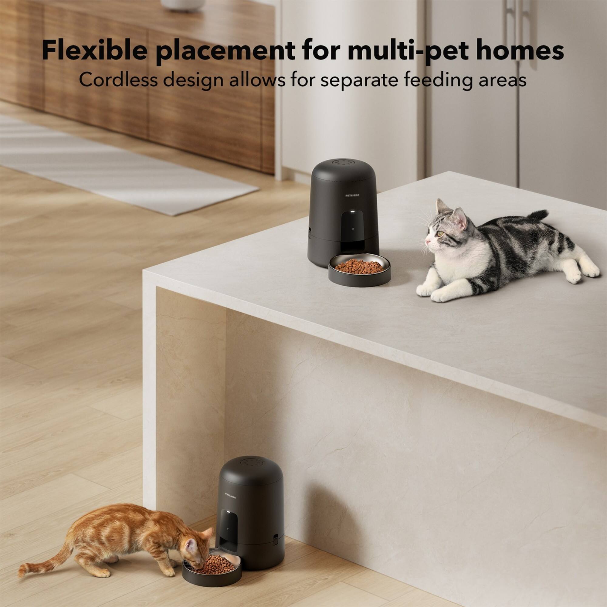 Flexible placement for multi-pet homes. Cordless design allows for separate feeding areas.