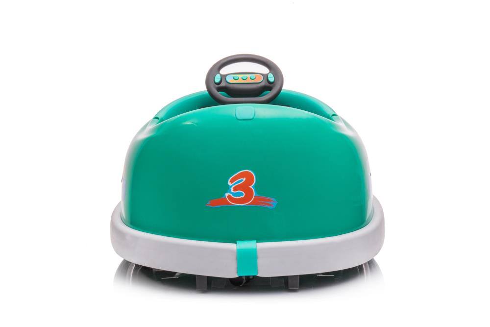 Back. BreeBe - 12V Kids Bumper Car, Dual Drive Electric Ride On with USB, BT Music, Rocking Horse Mode & Anti-Collision for Ages 1-6 - Green.