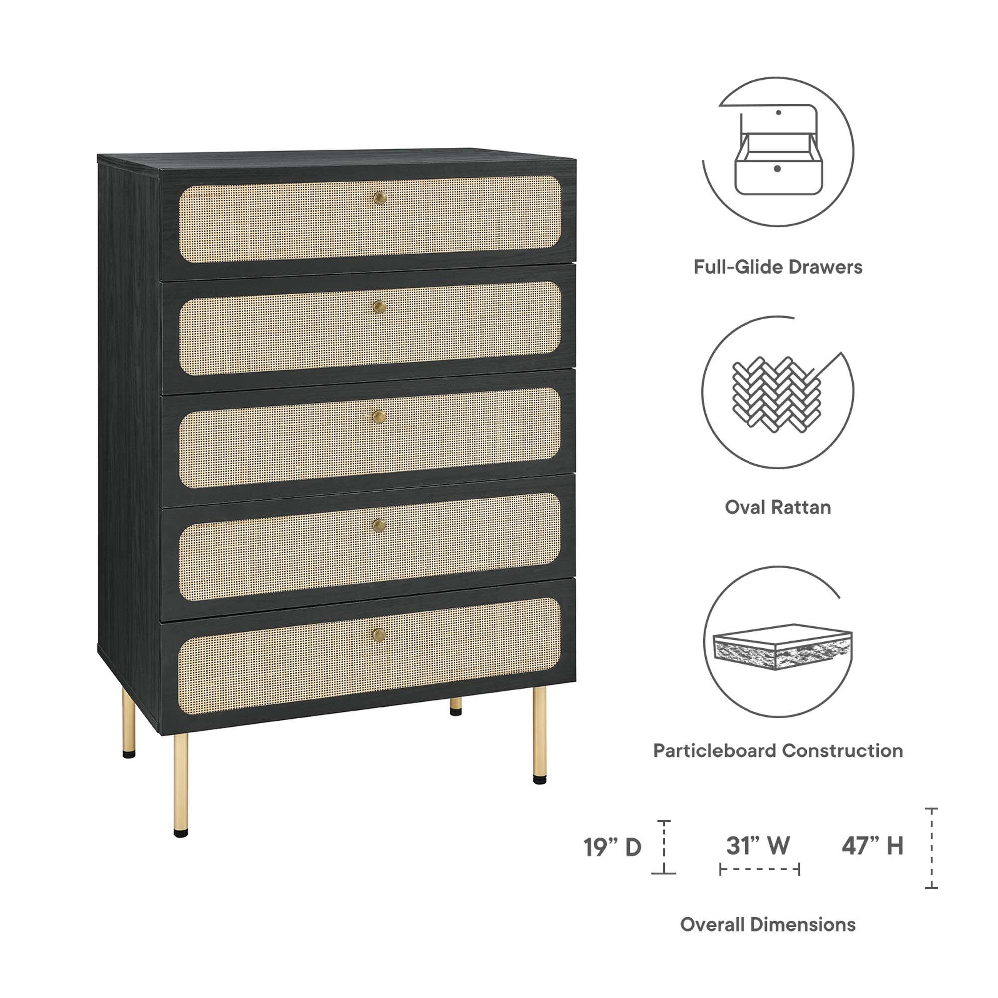 Full-Glide Drawers  
Oval Rattan  
Particleboard Construction  

19" D  
31" W  
47" H  

Overall Dimensions