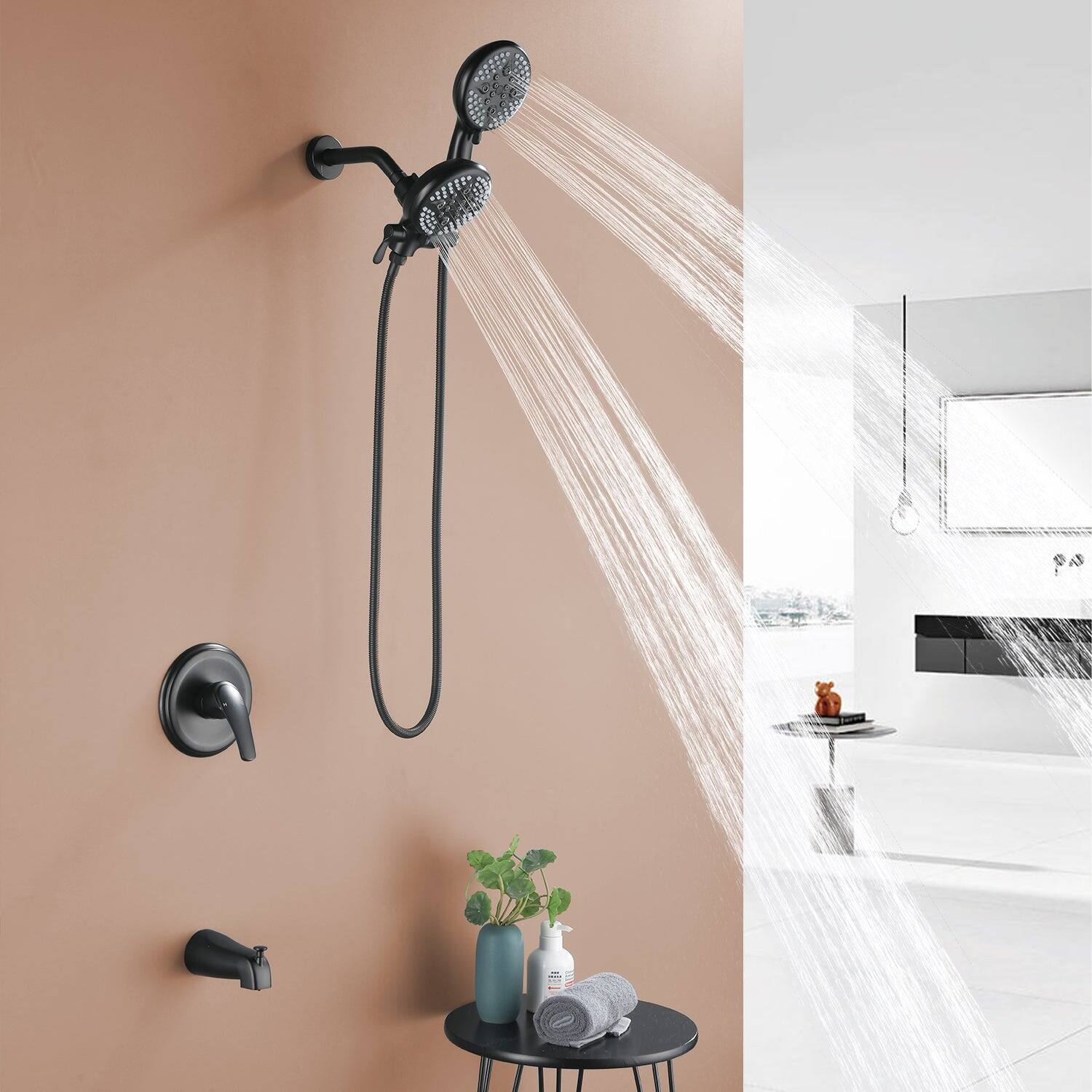 Alt View 3. Boyel Living - Matte Black Shower Set with Five Function Rain Shower and Handheld Shower and cUPC Pressure Balance Valve - Matte Black.