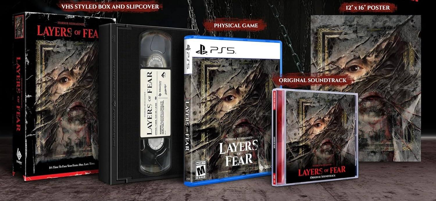 VHS Styled Box and Slipcover 12" x 16" Poster - Layers of Fear: Reimagined  
Physical Game PS5  
Original Soundtrack  

Layers of Fear: Reimagined  
Horror Reimagined  
Layers of Fear  
One Last Time. To Face Your Fears. In Time.  

Layers of Fear  
PS5  
M (Mature)  

Layers of Fear  
Original Soundtrack