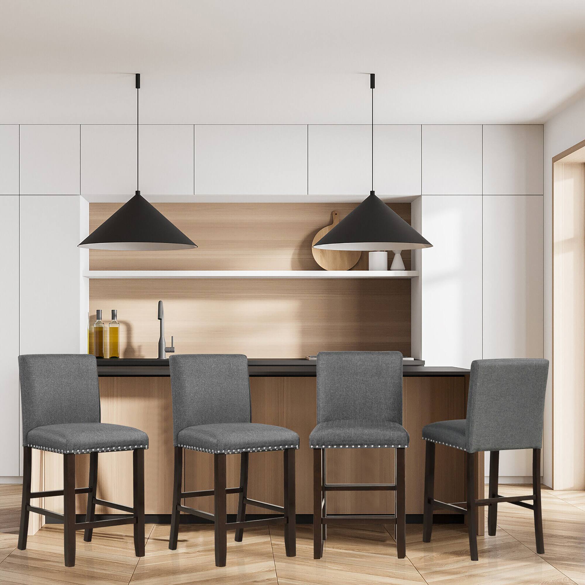 Alt View 4. Gymax - Gymax Set of 2 Bar Stools Linen Fabric Counter Height Chairs for Kitchen Island Grey - Grey.