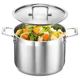 Bakken- Swiss - Stockpot – 8 Quart – Brushed Stainless Steel – Heavy Duty Induction Pot with Lid and Riveted Handles – For Soup, Seafood - Silver