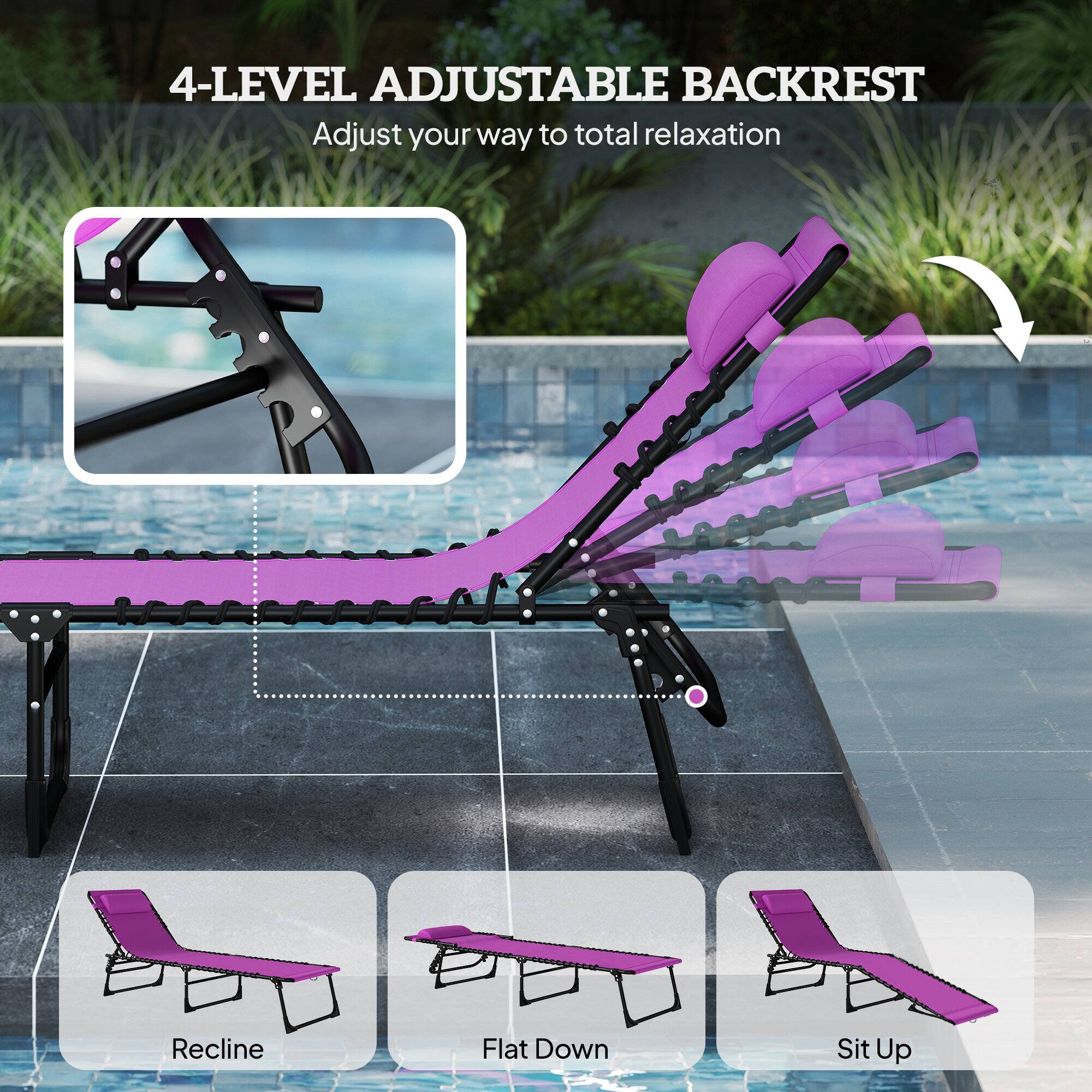 4-LEVEL ADJUSTABLE BACKREST  
Adjust your way to total relaxation  

Recline  
Flat Down  
Sit Up