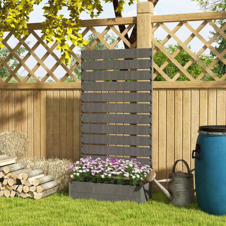 Alt View 1. PULUZ - Trellis Planter for Climbing Plants, Raised Garden Bed with Trellis, Planter Box for Outdoor Garden - Dark Gray.