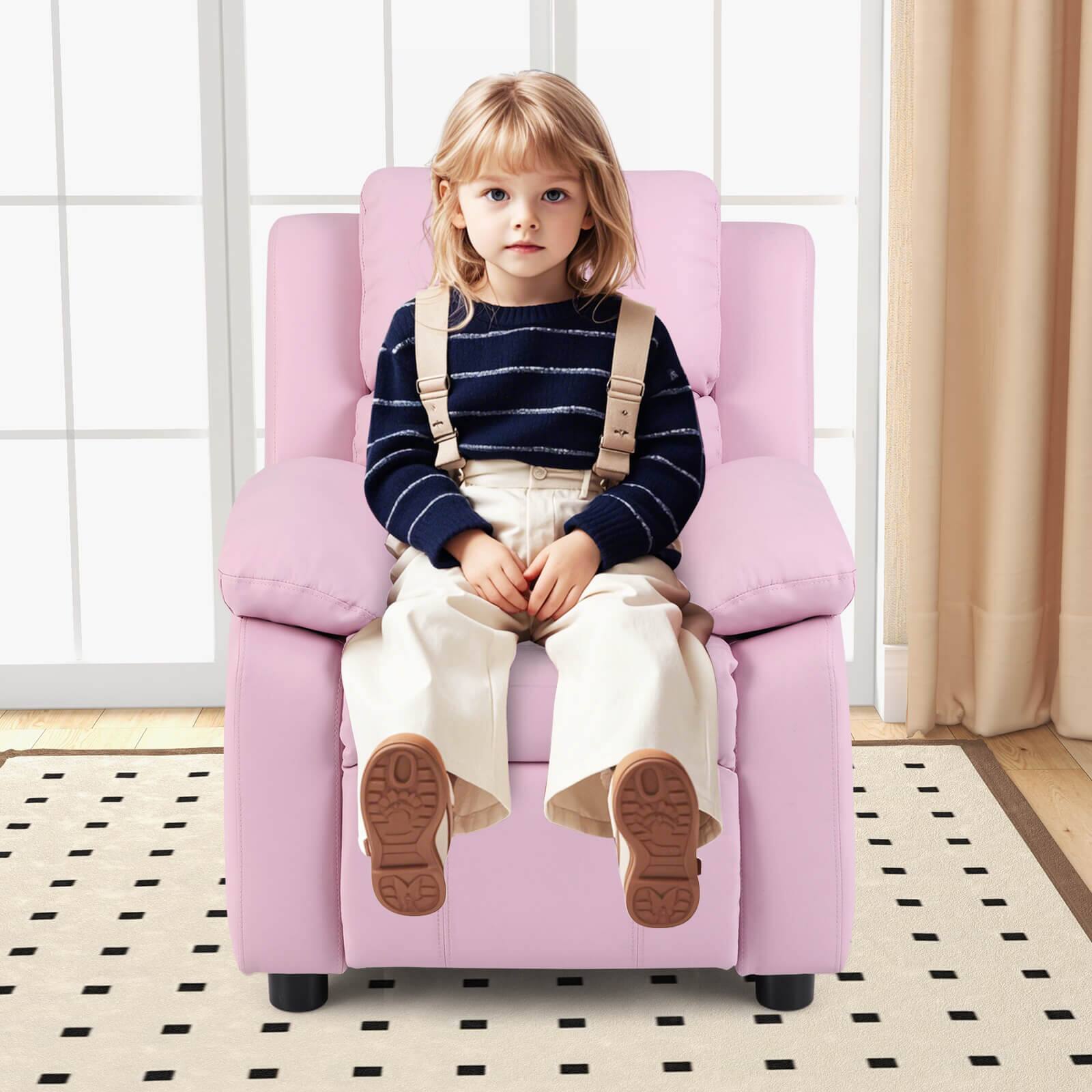 Alt View 1. Costway - Costway Deluxe Padded Kids Sofa Armchair Recliner Headrest Children w Storage Arms - Pink.