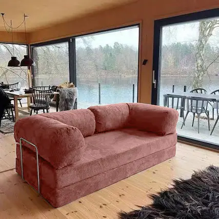 Front. KERDOM - 62'' Wide Corduroy Sleeper Sofa Bed, Convertible Loveseat Sofa With Pull-out Bed, Foldable Spliced Block Lounge Couch - Pink.