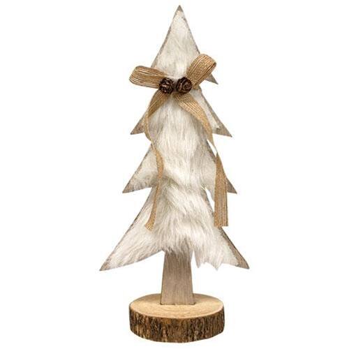 Front. BreeBe - *Fuzzy Christmas Tree On Base - White.