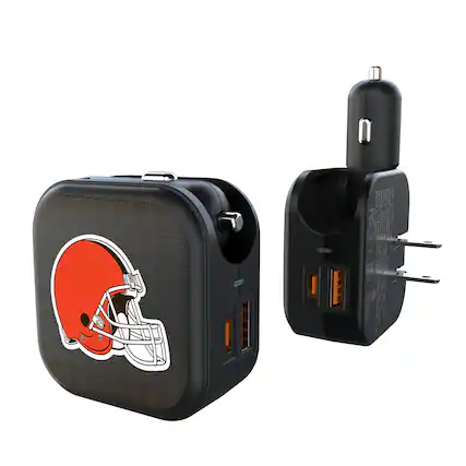 Front. Keyscaper - Cleveland Browns 2-in-1 USB A/C Charger - Black.