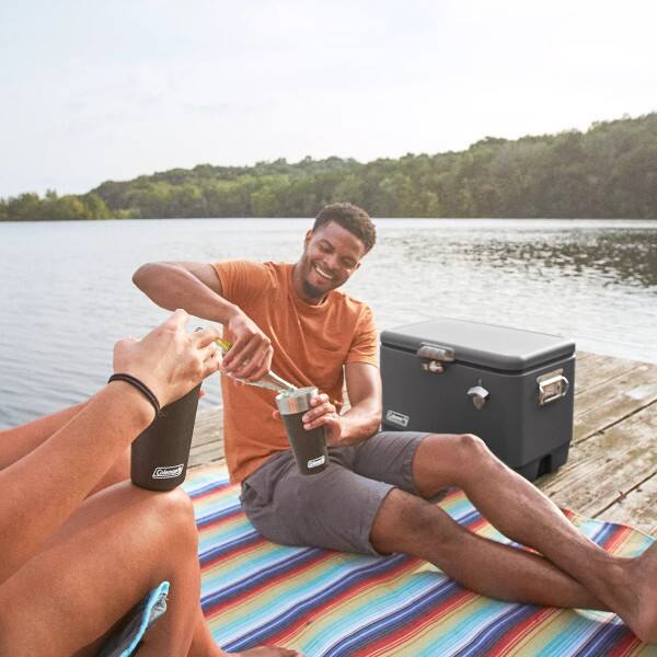Alt View 6. Coleman - Coleman Reunion 54-Quart Ice Chest Stainless Steel Belted Matte Cooler, Midnight - Midnight.