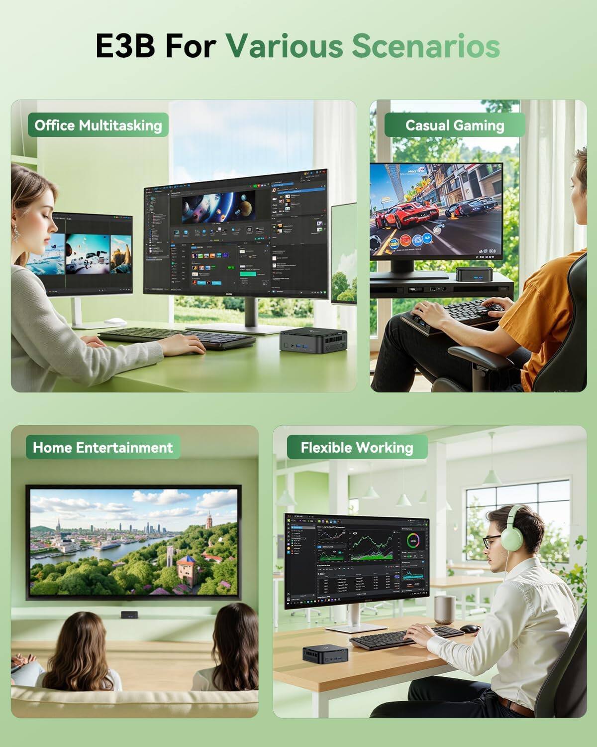 E3B For Various Scenarios

- Office Multitasking
- Casual Gaming
- Home Entertainment
- Flexible Working